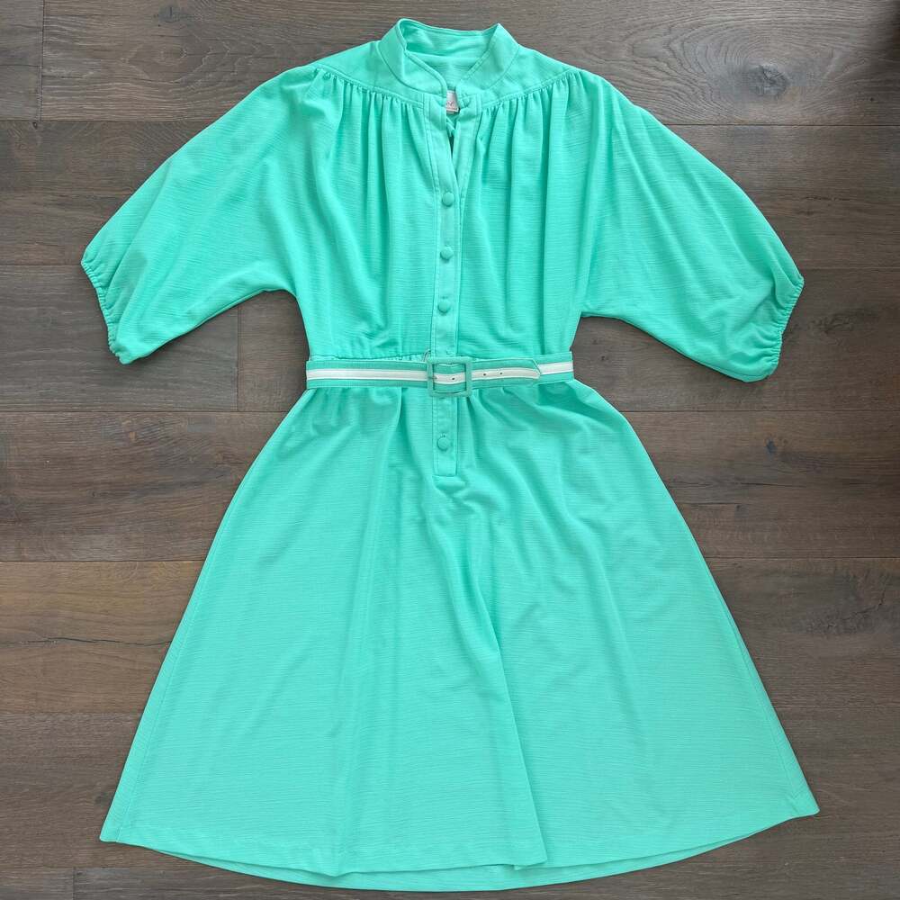 Vtg Lady Carol of New York Dress Mint Green Sz 12 Full Skirt w Original Belt